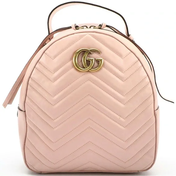 Gucci | Bags | Gucci Pink And Gold Chevron Quilted Backpack  display picture 1